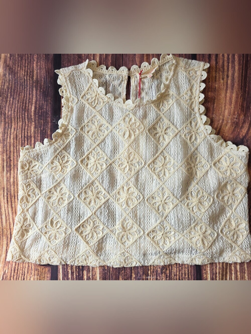 Solitaire Size Large Crochet Crop Feminine Sleeveless Boho Cottage Top New Tag - Picture 5 of 10